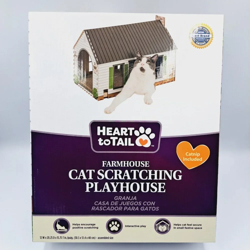 Farmhouse White House Cat or Small Animal House with Cardboard Scratching Boards